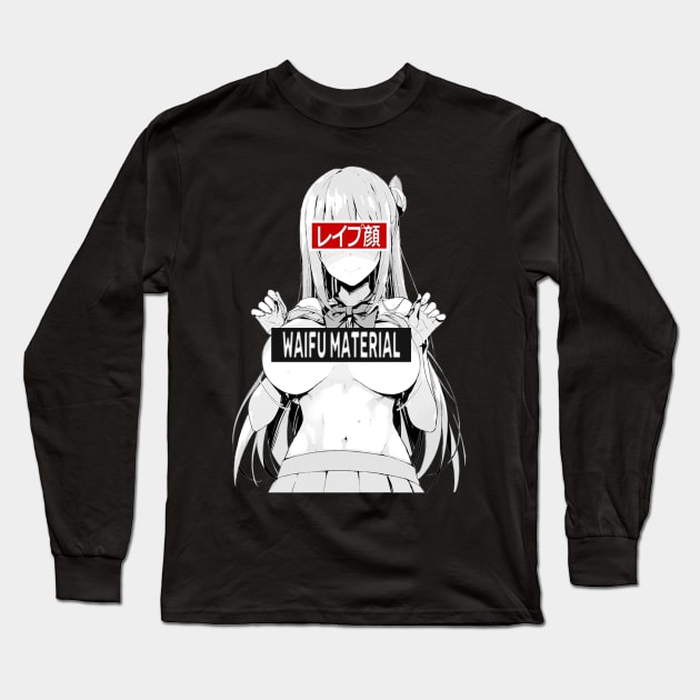 Waifu Material Lewd Ecchi Ahegao Busty Babe Anime Girl Long Sleeve T-Shirt by Dokey4Artist